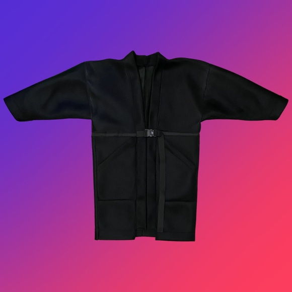 HEEDEN Black Mesh Buckle Robe Coat - Picture 3 of 4